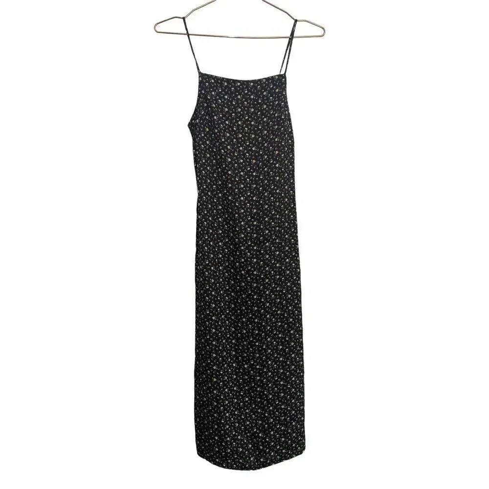 American Eagle Black Floral Tie Back Midi Slip Dress Size XS - Picture 2 of 8